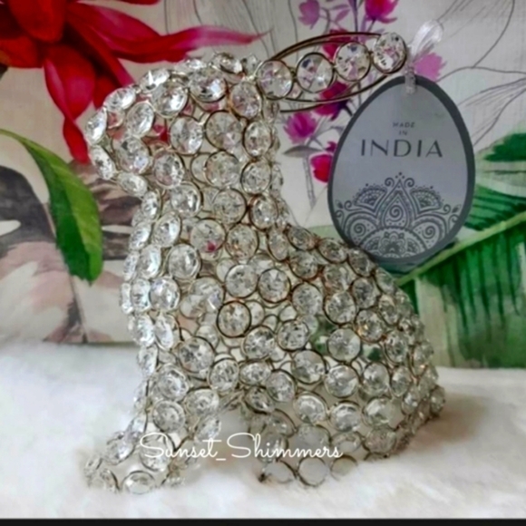 BEADED Crystal Rhinestone Gem Luxe Sitting Easter Bunny Rabbit Egg Decor New - Picture 1 of 7